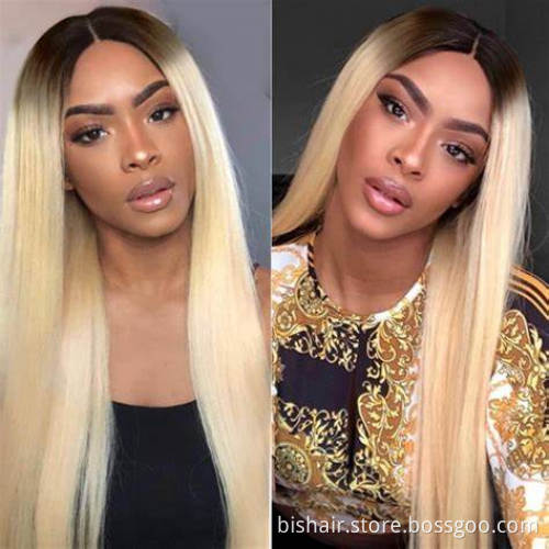 BIS Wholesale 28 30 Inch Brazilian 1B 613 Blonde Ombre Straight Lace Front Human Hair Wigs 4x4 Transparent Lace Frontal Wigs